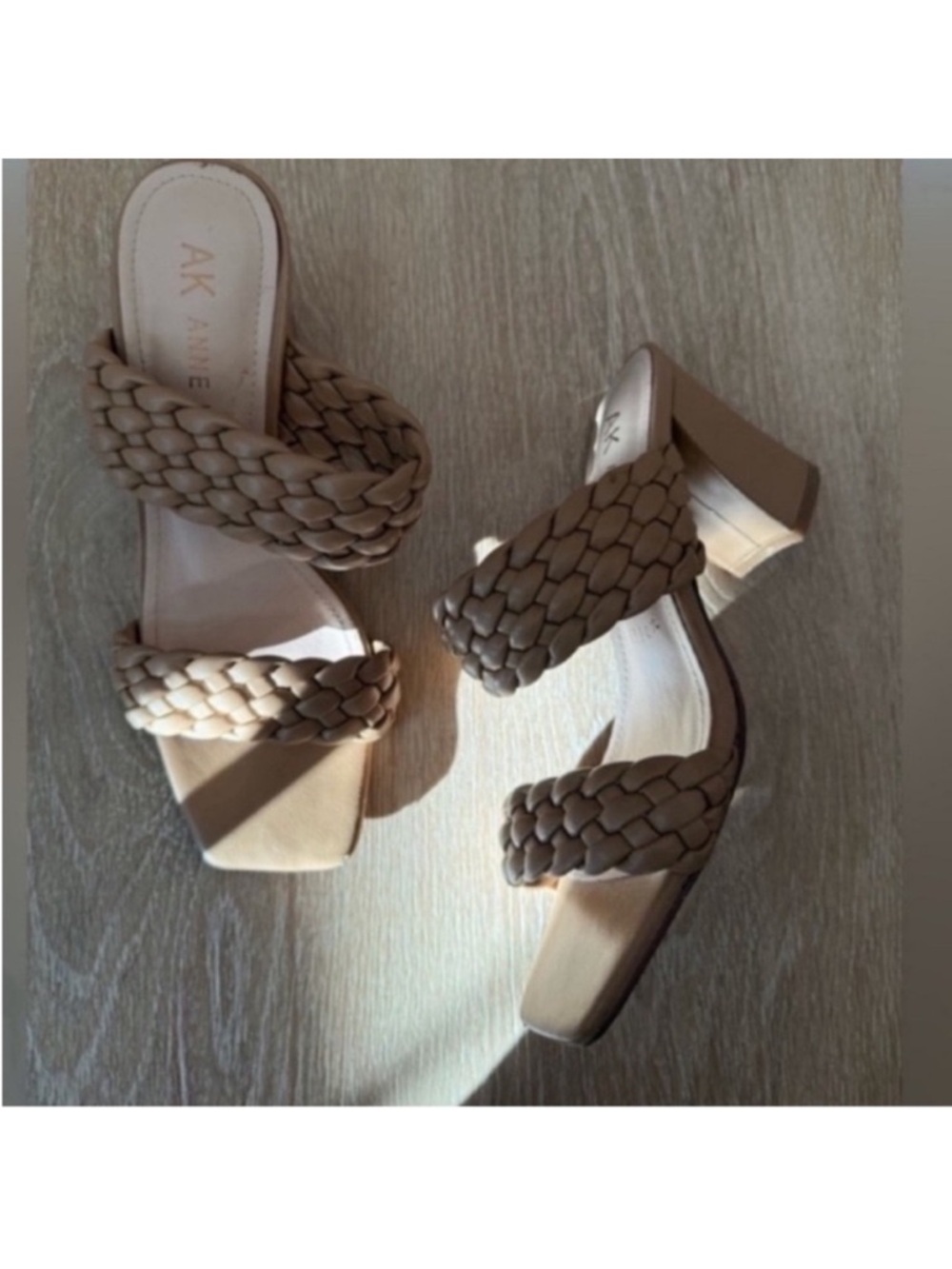 Anne Klein Nude Braided Block Heel Sandals size 8